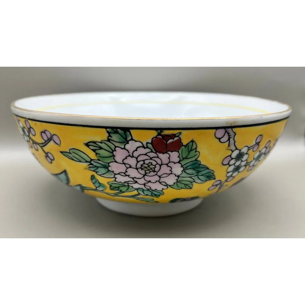 Gold Imari Hand Painted Peacock Floral Porcelain Decorative Bowls‎ Set 3 As Is